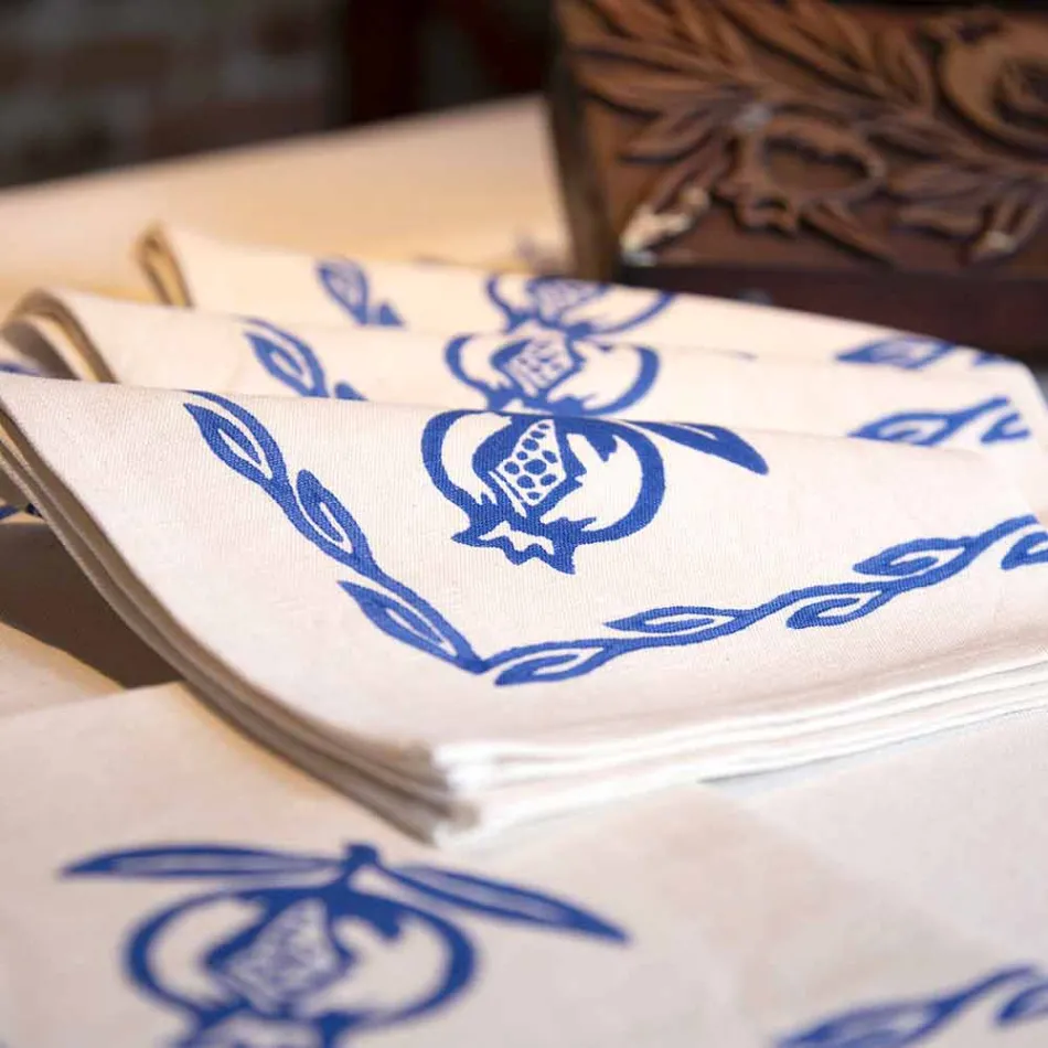 Tovagliolo in Misto Lino con Stampa a Mano Pezzo Unico Made in Italy - Marchi Viadurini