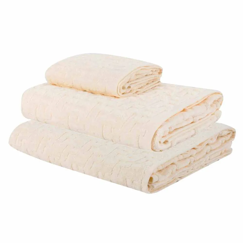 Tris di Asciugamani da Bagno in Spugna di Cotone Telo, Viso e Ospite - Ginestra Viadurini