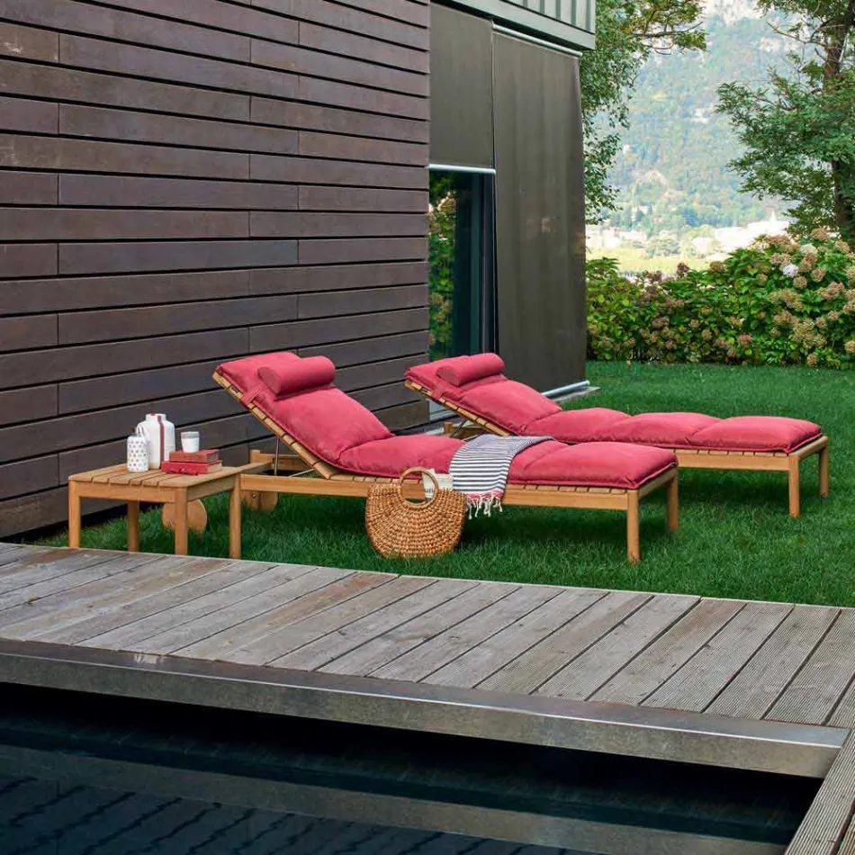 Varaschin Barcode lettino con ruote da esterno in legno di teak Viadurini