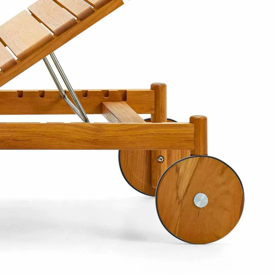 Varaschin Barcode lettino con ruote da esterno in legno di teak Viadurini