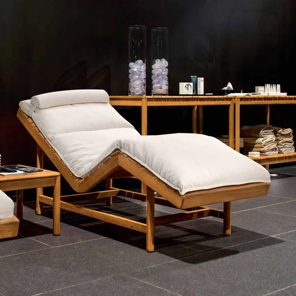 Varaschin Barcode lettino moderno da giardino / da interno in teak Viadurini