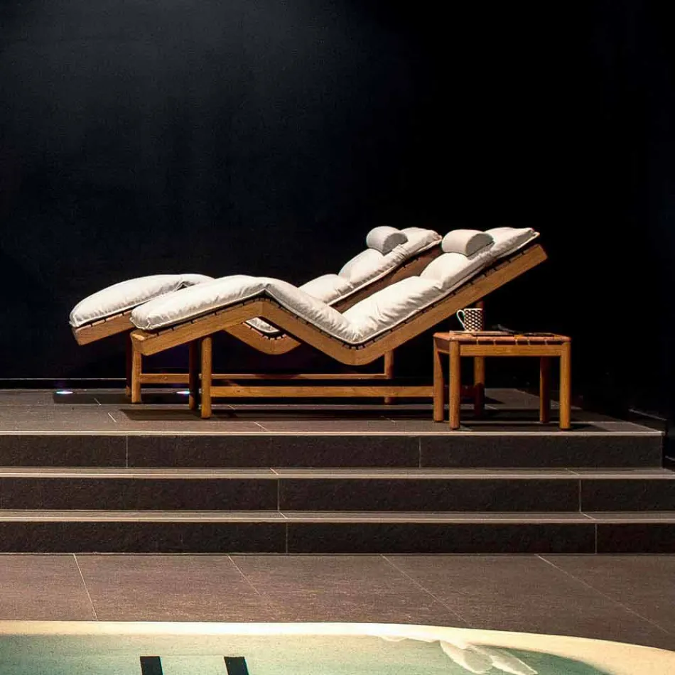 Varaschin Barcode lettino moderno da giardino / da interno in teak Viadurini