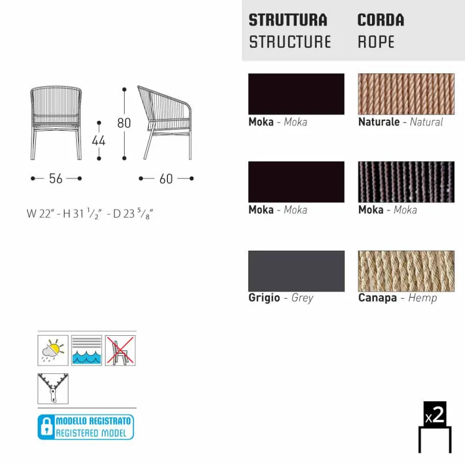 Varaschin Cricket poltroncina da esterno intrecciata a mano, 2 pezzi Viadurini