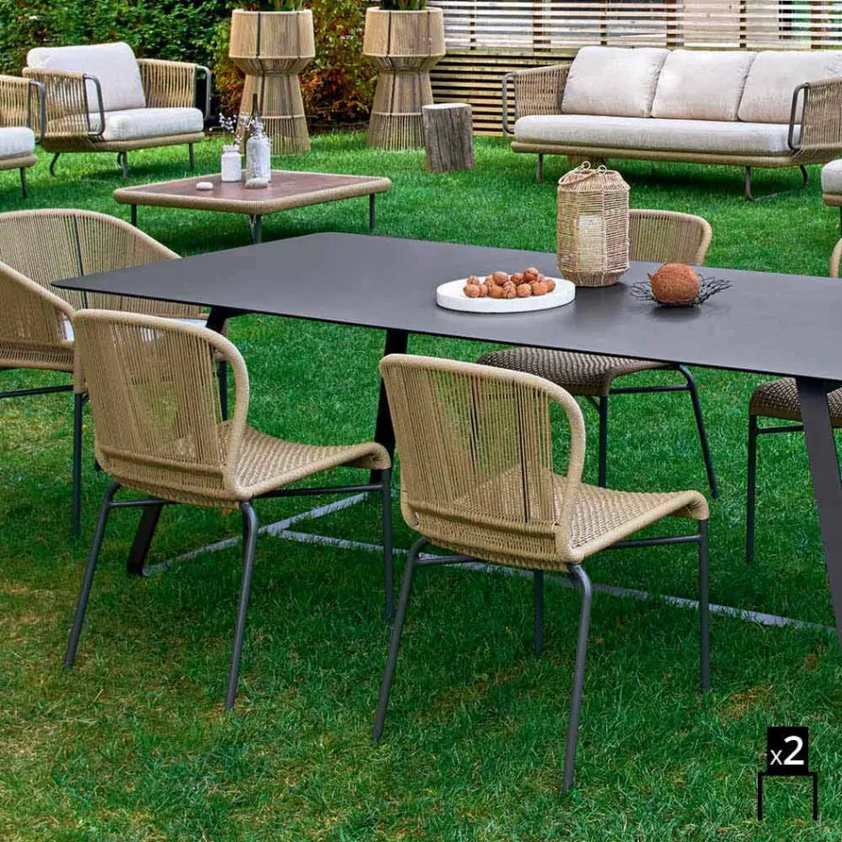 Varaschin Cricket sedia da esterno moderna intrecciata a mano, 2 pezzi Viadurini