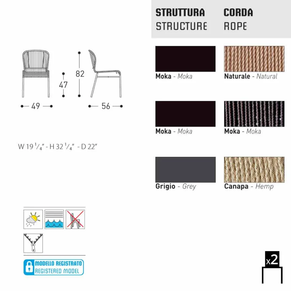 Varaschin Cricket sedia da esterno moderna intrecciata a mano, 2 pezzi Viadurini