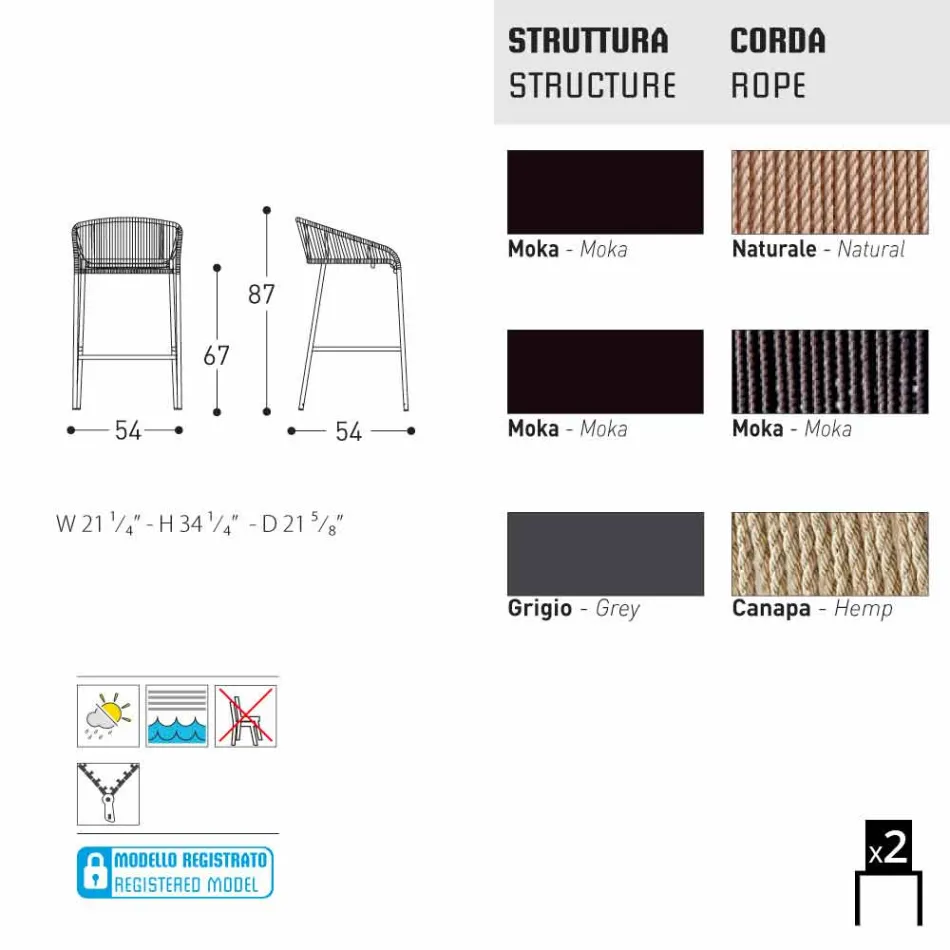 Varaschin Cricket sgabello da giardino moderno in alluminio, 2 pezzi Viadurini