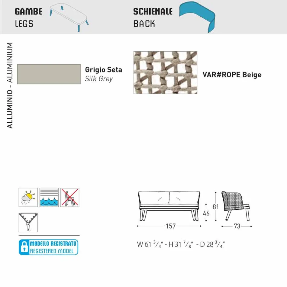 Varaschin Emma divano da giardino due posti imbottito moderno Viadurini