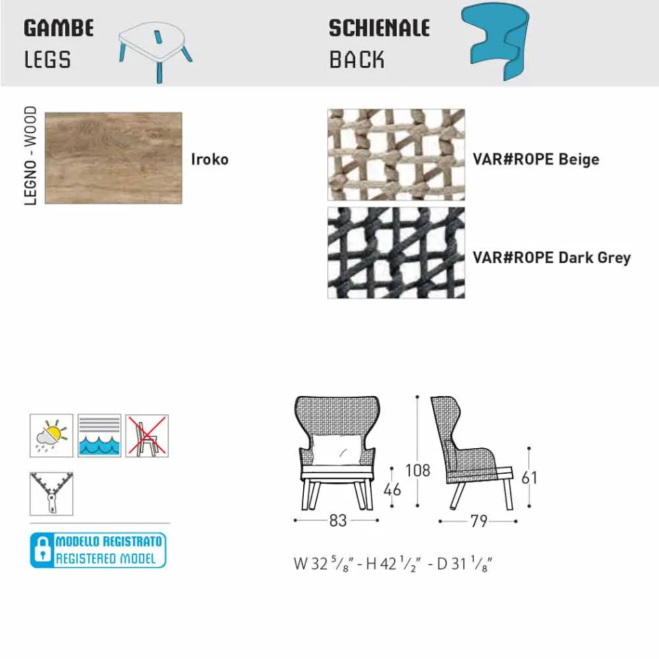 Varaschin Emma poltrona da esterno imbottita di moderno design Viadurini