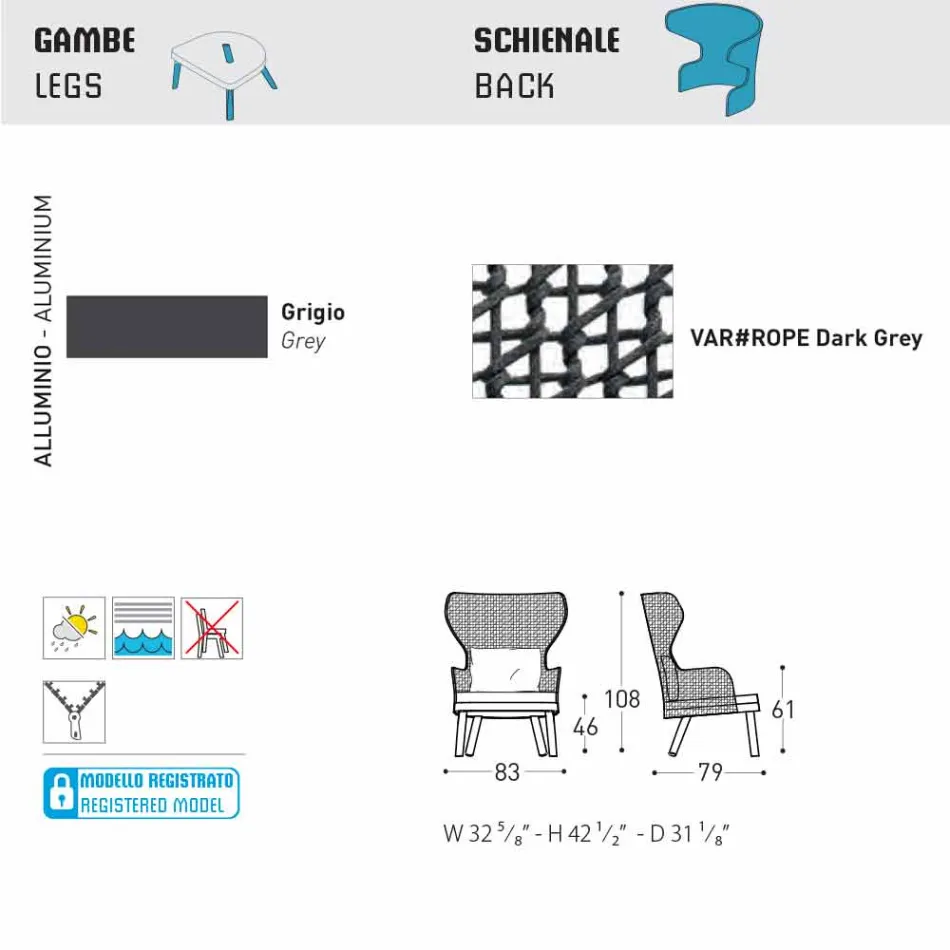 Varaschin Emma poltrona da esterno moderna con poggiatesta in tessuto Viadurini