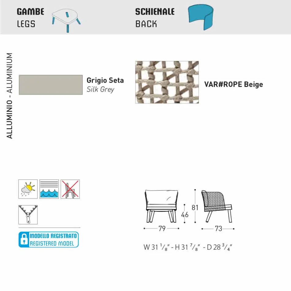 Varaschin Emma poltrona da giardino imbottita in tessuto e metallo Viadurini