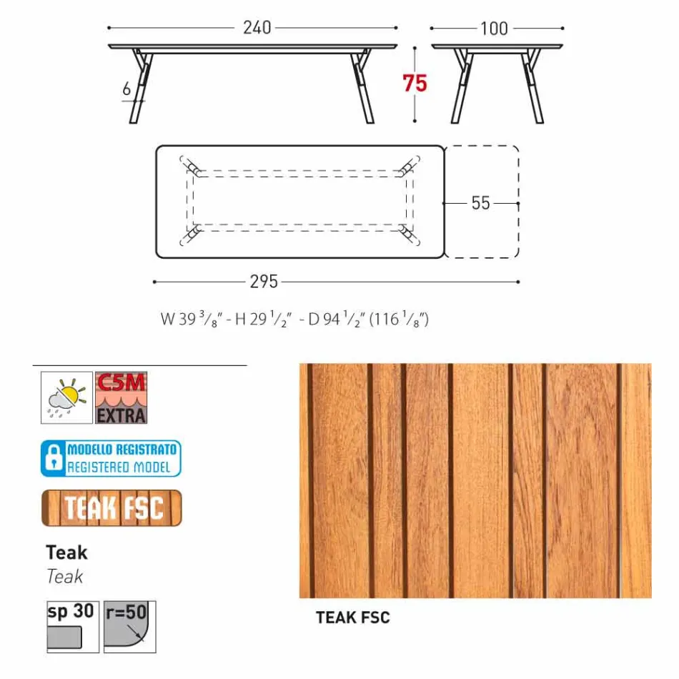 Varaschin Link tavolo da giardino allungabile con gambe in teak,H75 cm Viadurini