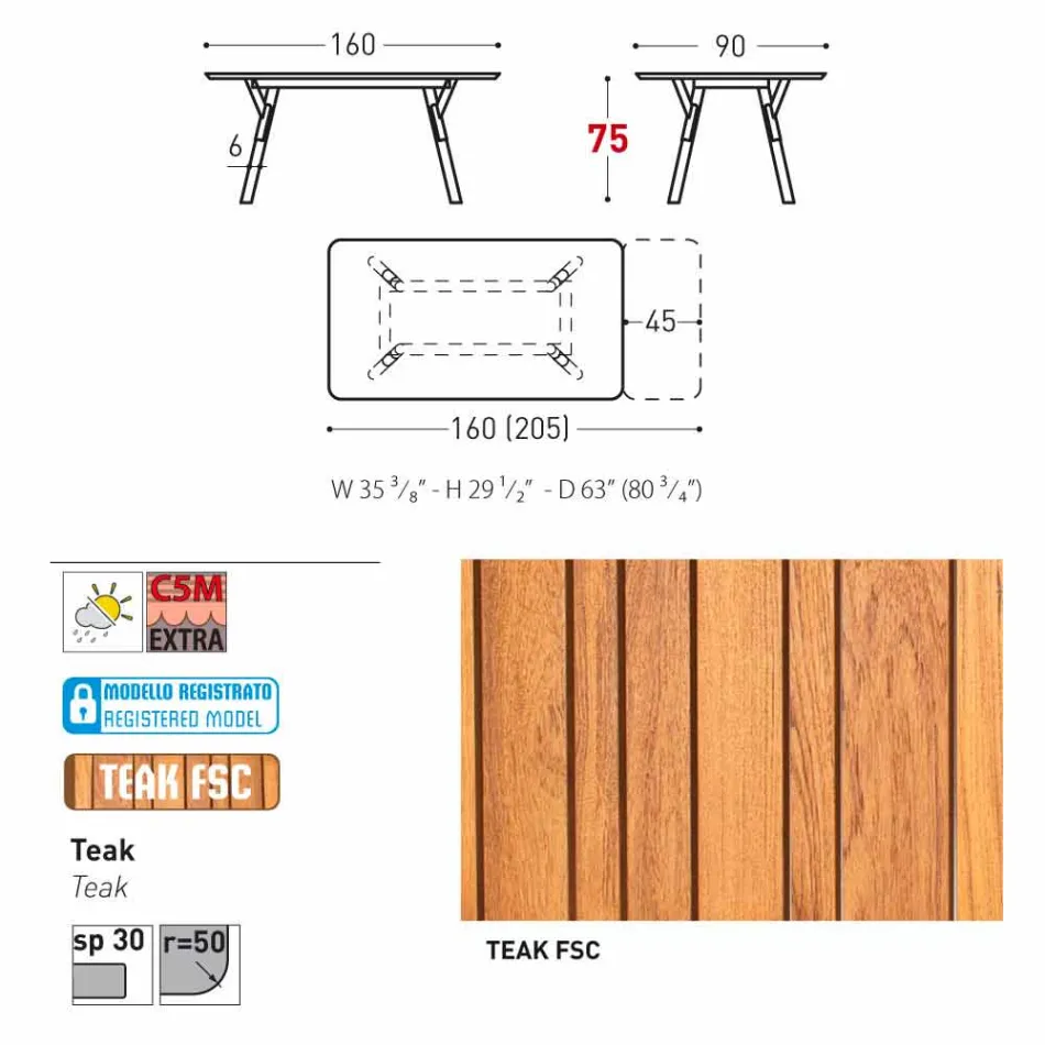 Varaschin Link tavolo da giardino allungabile con gambe in teak,H75 cm Viadurini