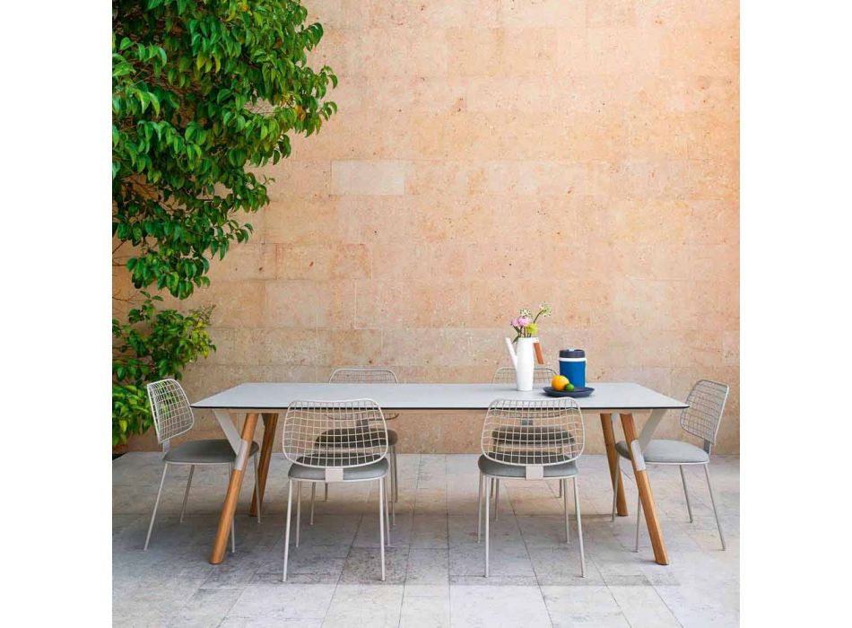 Varaschin Link tavolo da giardino con gambe in legno di teak, H 65 cm Viadurini