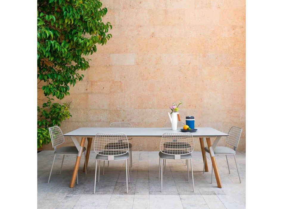 Varaschin Link tavolo da giardino con gambe in legno di teak, H 75 cm Viadurini