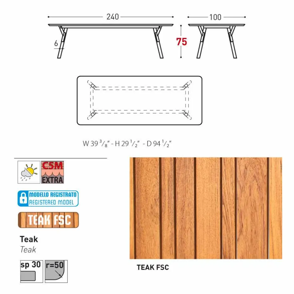 Varaschin Link tavolo da pranzo da giardino in legno di teak H 75 cm Viadurini