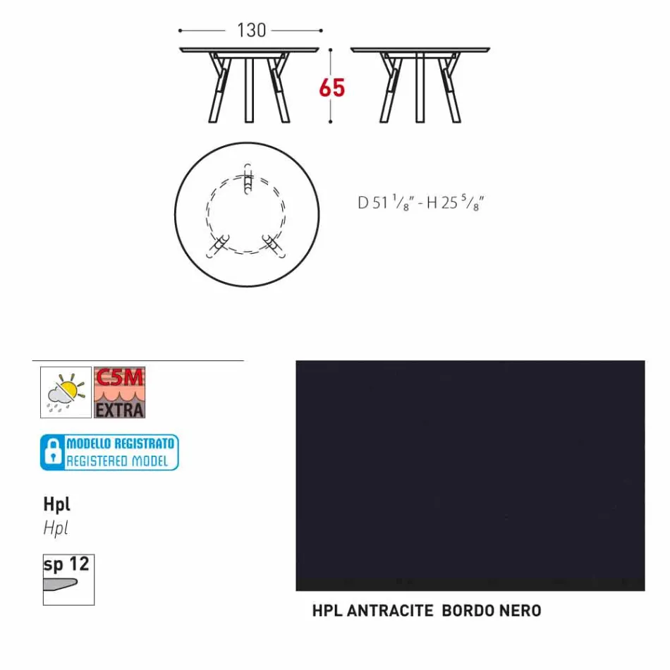 Varaschin Link tavolo tondo da esterno con gambe in teak, H 65cm Viadurini