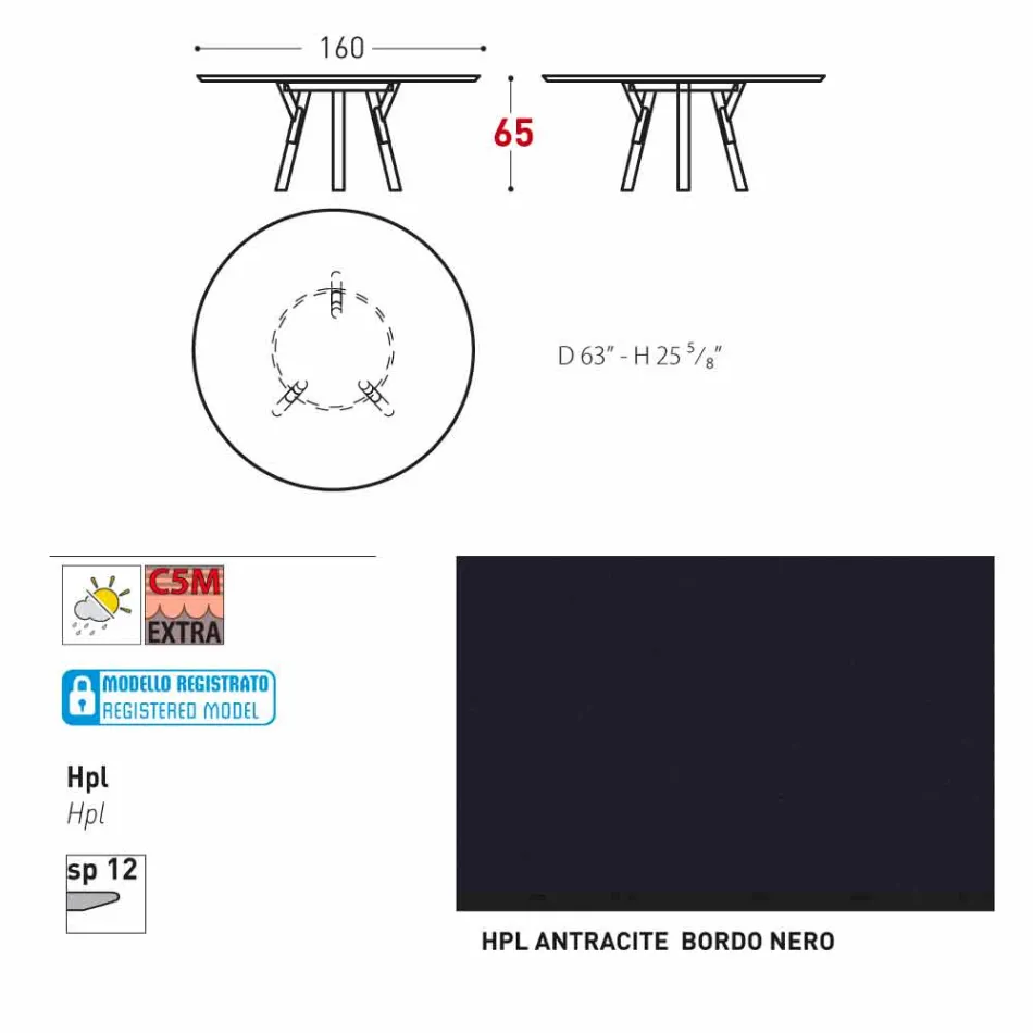 Varaschin Link tavolo tondo da esterno con gambe in teak, H 65cm Viadurini