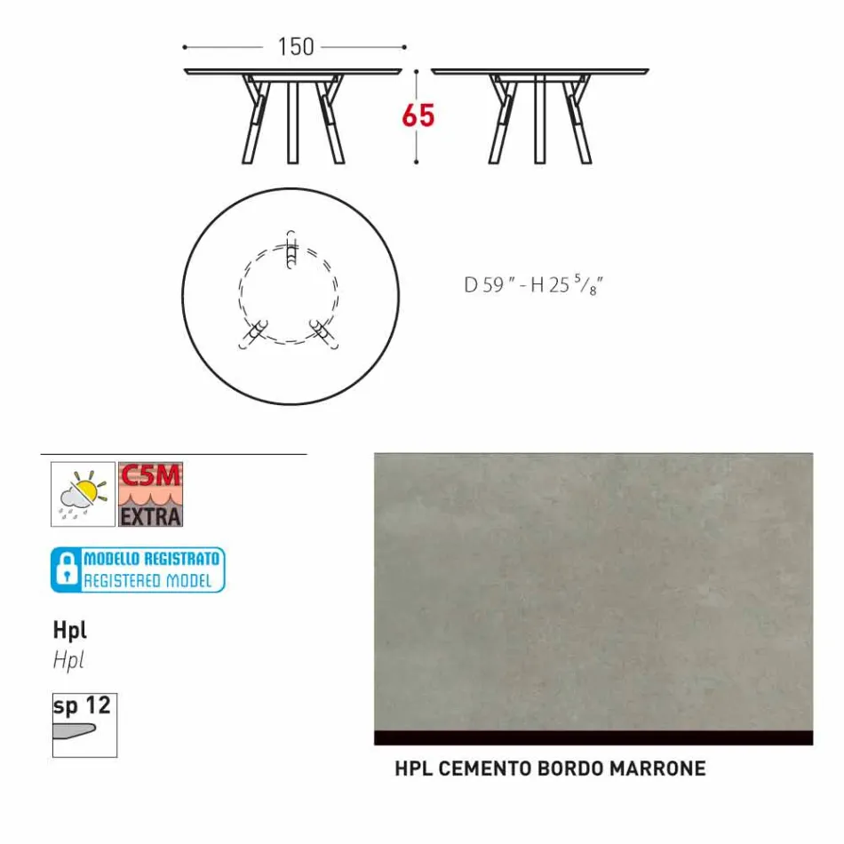 Varaschin Link tavolo tondo da esterno/interno design moderno, H 65 cm Viadurini