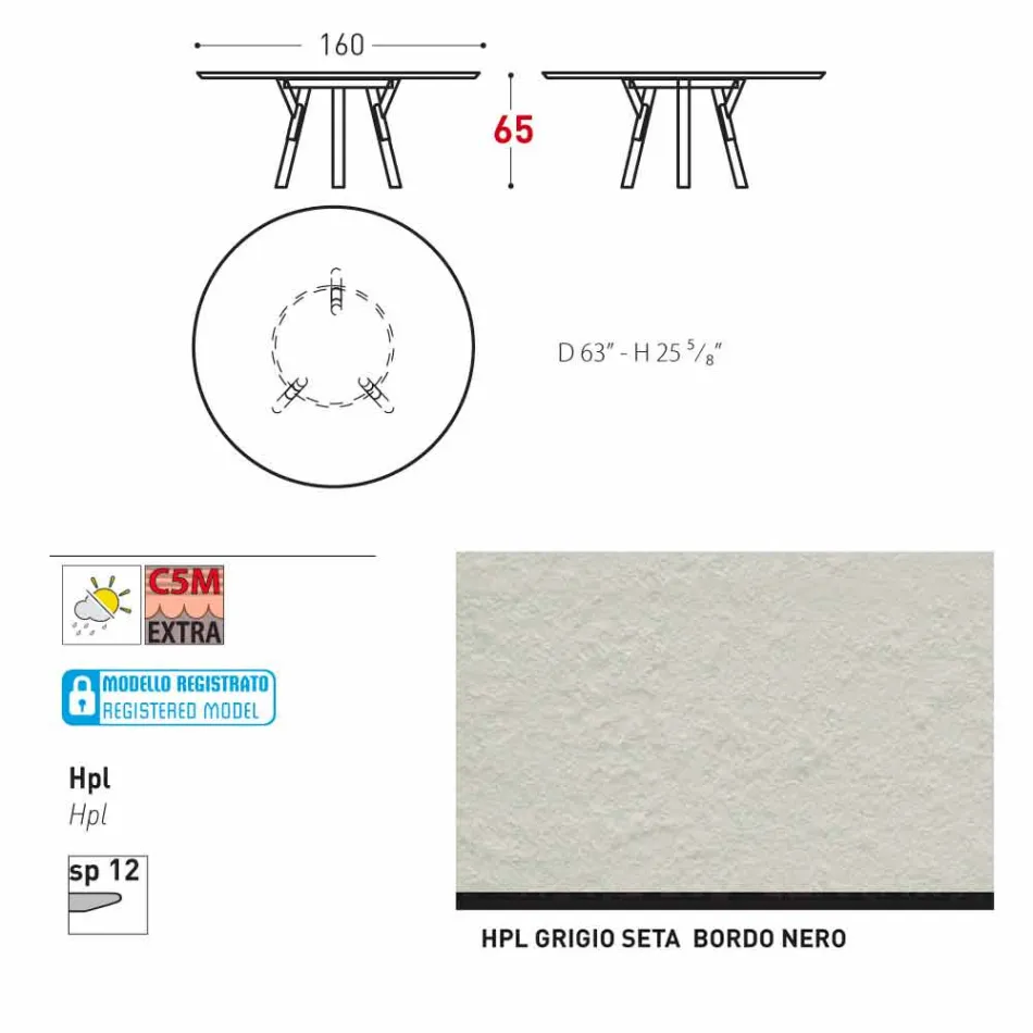 Varaschin Link tavolo tondo da esterno/interno design moderno, H 65 cm Viadurini