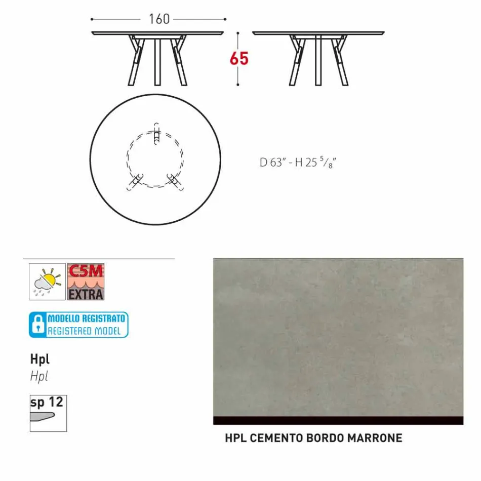 Varaschin Link tavolo tondo da esterno/interno design moderno, H 65 cm Viadurini