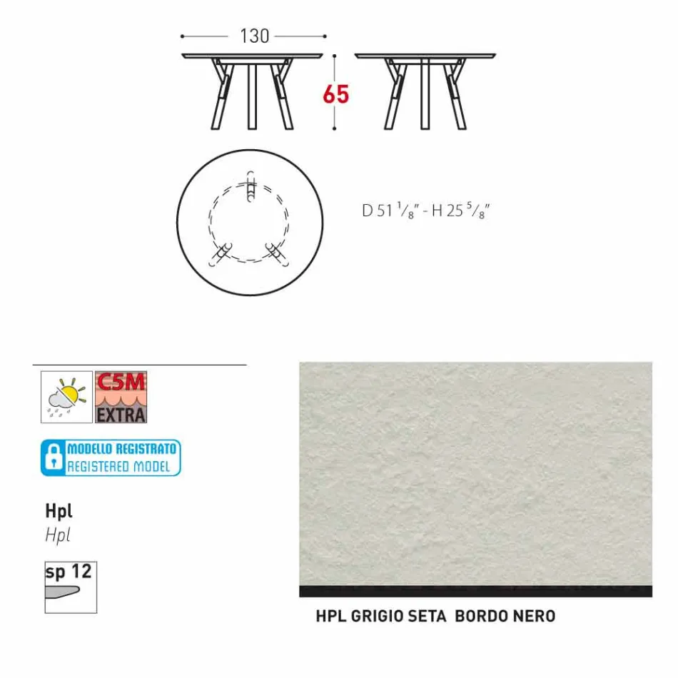 Varaschin Link tavolo tondo da esterno/interno design moderno, H 65 cm Viadurini