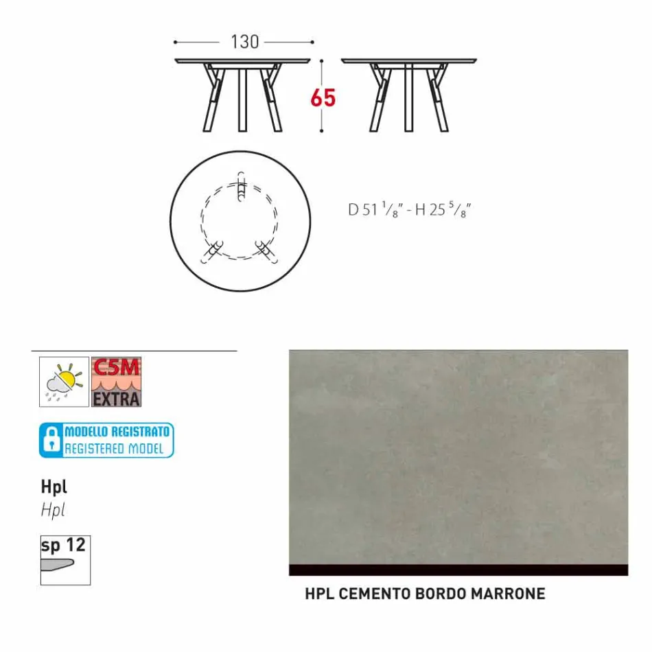 Varaschin Link tavolo tondo da esterno/interno design moderno, H 65 cm Viadurini