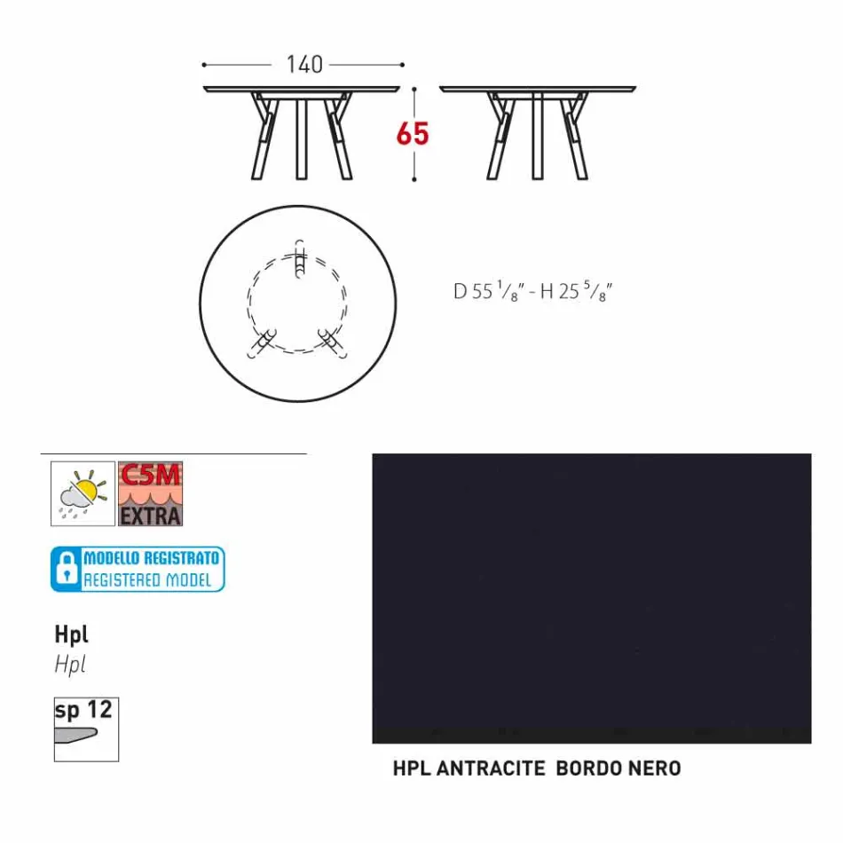 Varaschin Link tavolo tondo da esterno/interno design moderno, H 65 cm Viadurini