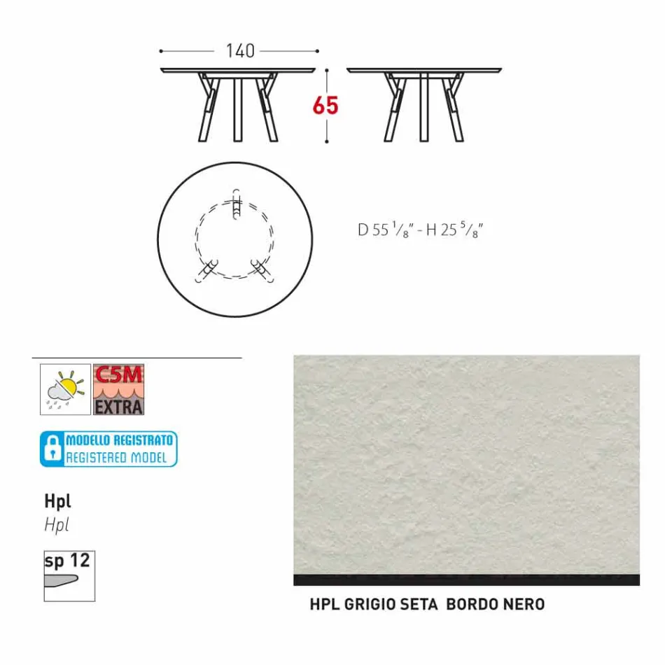 Varaschin Link tavolo tondo da esterno/interno design moderno, H 65 cm Viadurini