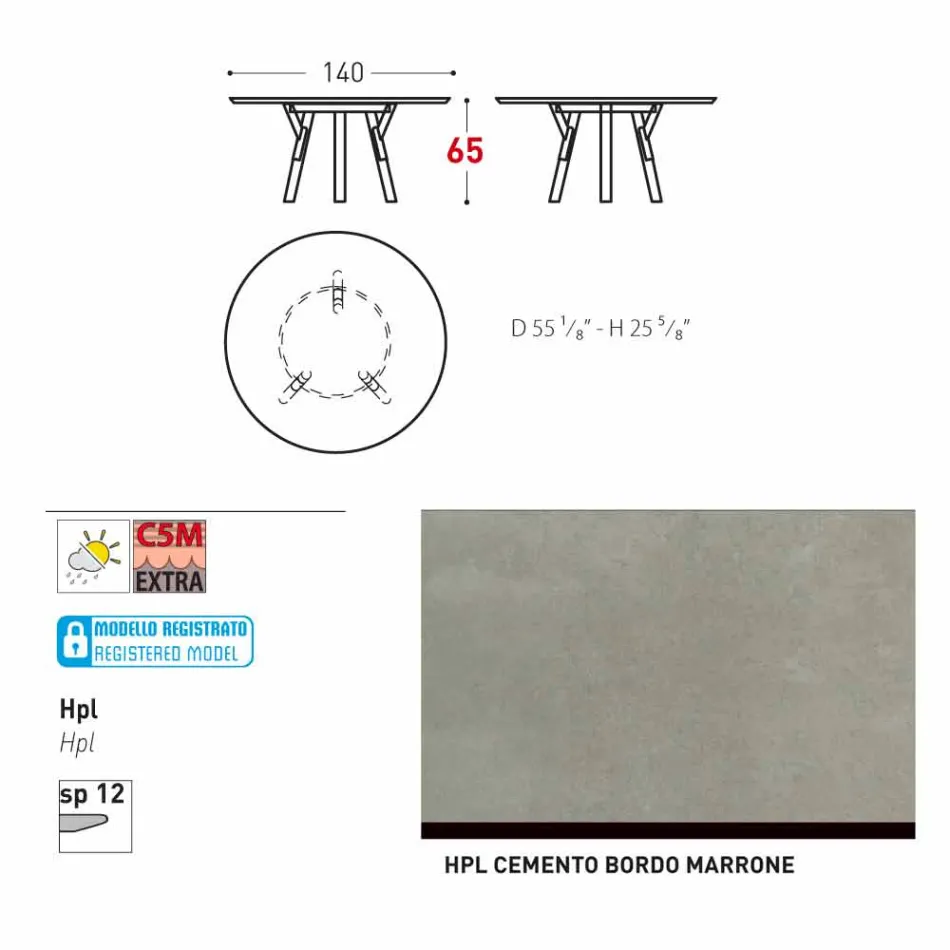 Varaschin Link tavolo tondo da esterno/interno design moderno, H 65 cm Viadurini