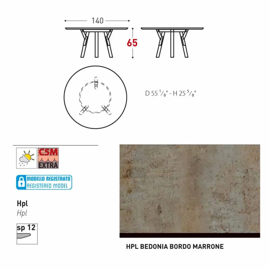 Varaschin Link tavolo tondo da esterno/interno design moderno, H 65 cm Viadurini