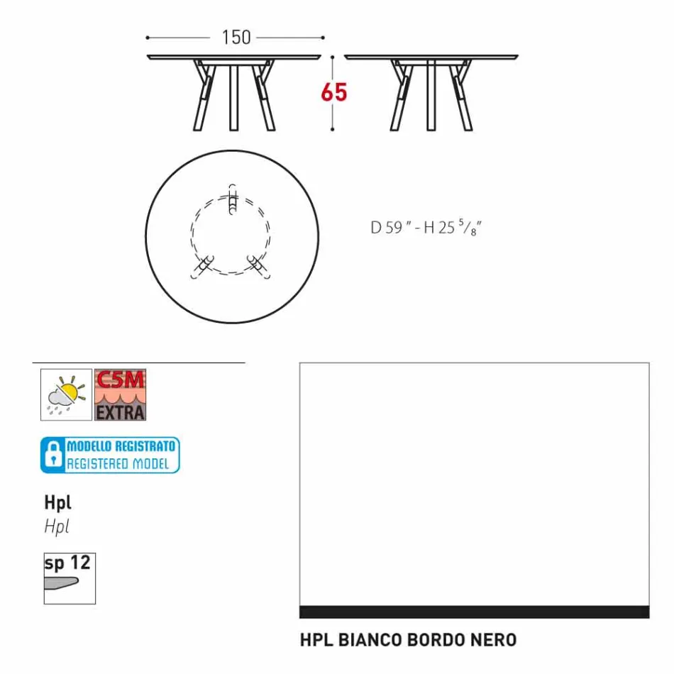 Varaschin Link tavolo tondo da esterno/interno design moderno, H 65 cm Viadurini