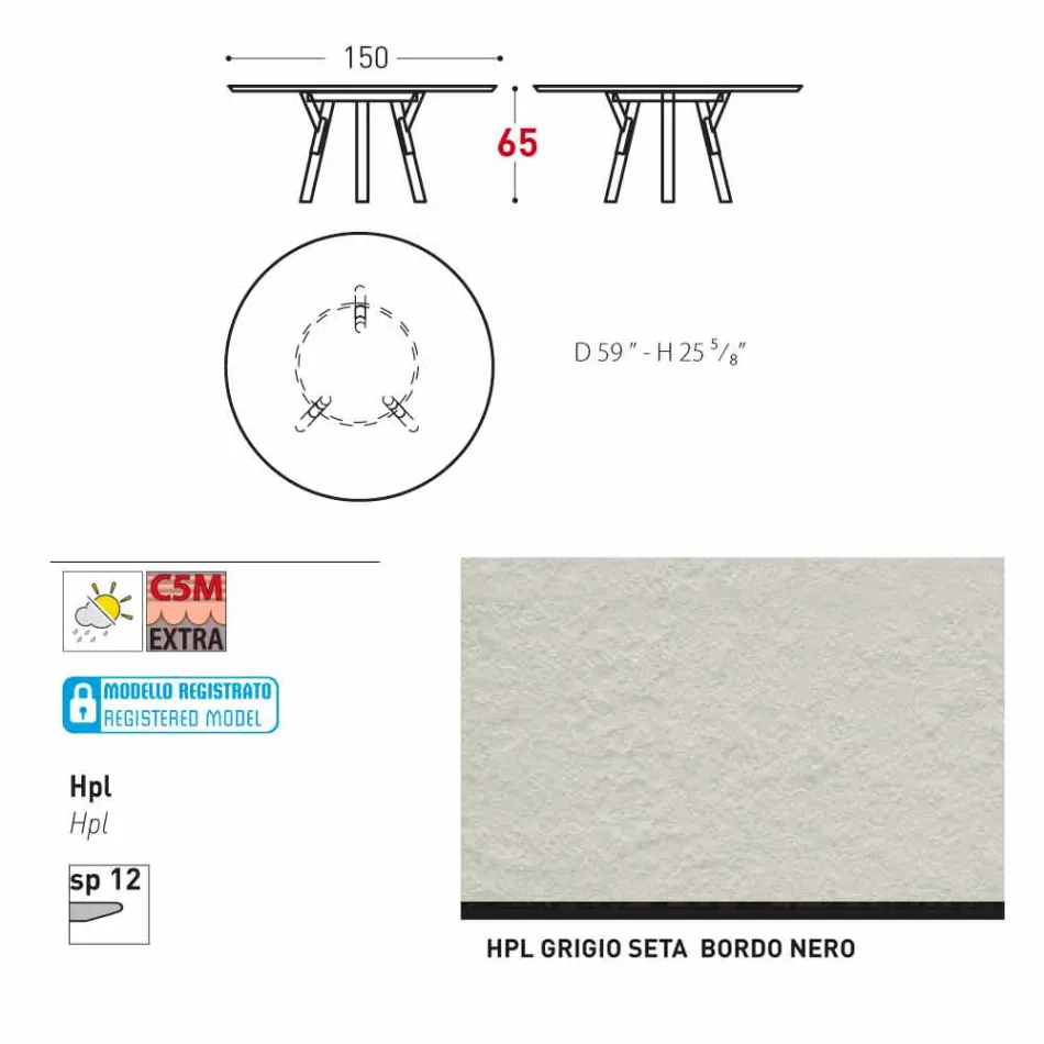 Varaschin Link tavolo tondo da esterno/interno design moderno, H 65 cm Viadurini