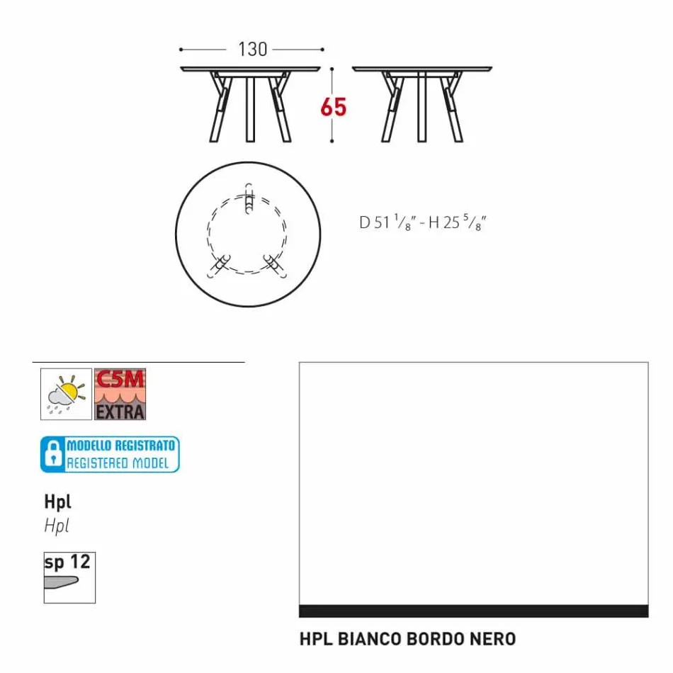 Varaschin Link tavolo tondo da esterno/interno design moderno, H 65 cm Viadurini