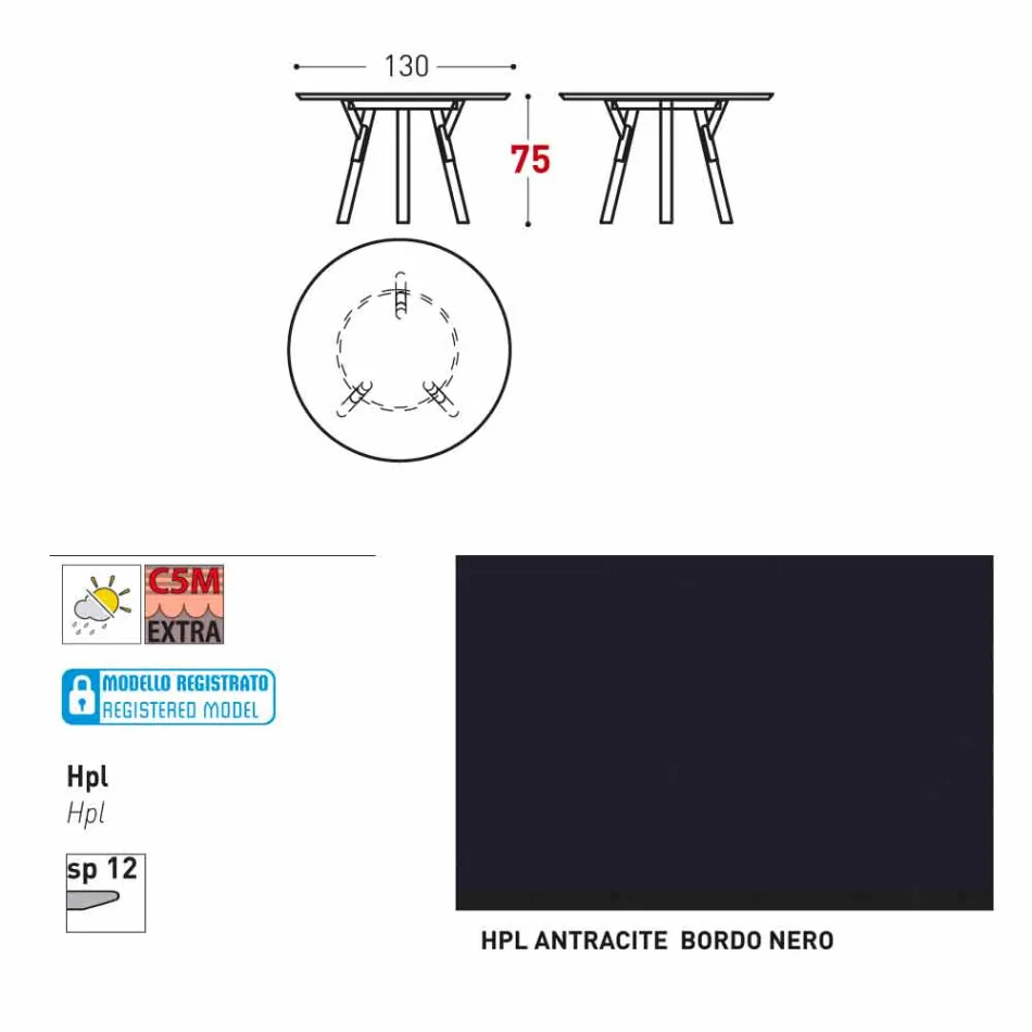 Varaschin Link tavolo tondo da giardino con gambe in teak, H 75cm Viadurini