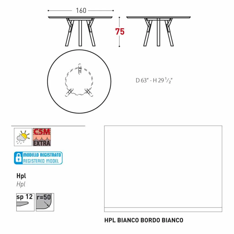 Varaschin Link tavolo tondo da giardino con gambe in teak, H 75cm Viadurini