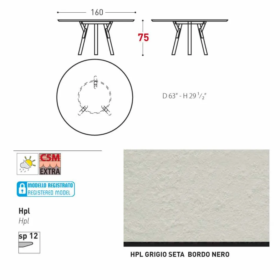 Varaschin Link tavolo tondo da giardino con gambe in teak, H 75cm Viadurini