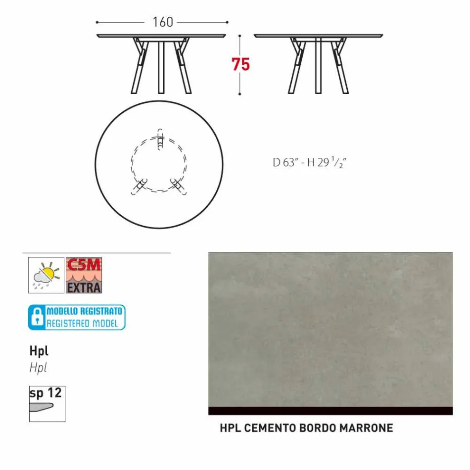 Varaschin Link tavolo tondo da giardino con gambe in teak, H 75cm Viadurini