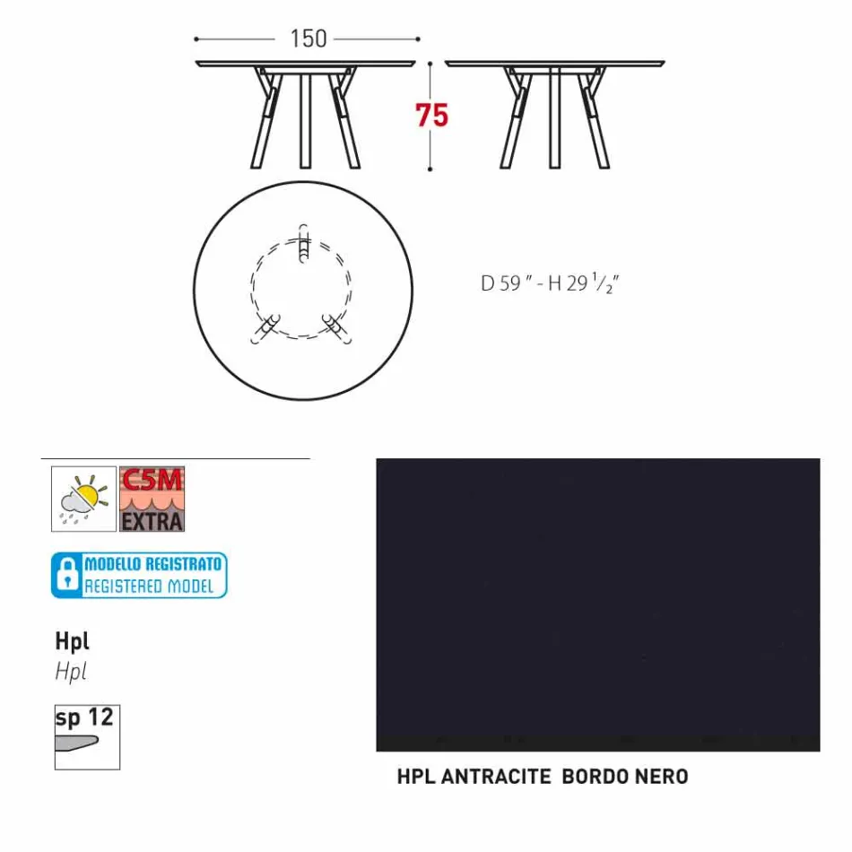 Varaschin Link tavolo tondo da giardino con gambe in teak, H 75cm Viadurini
