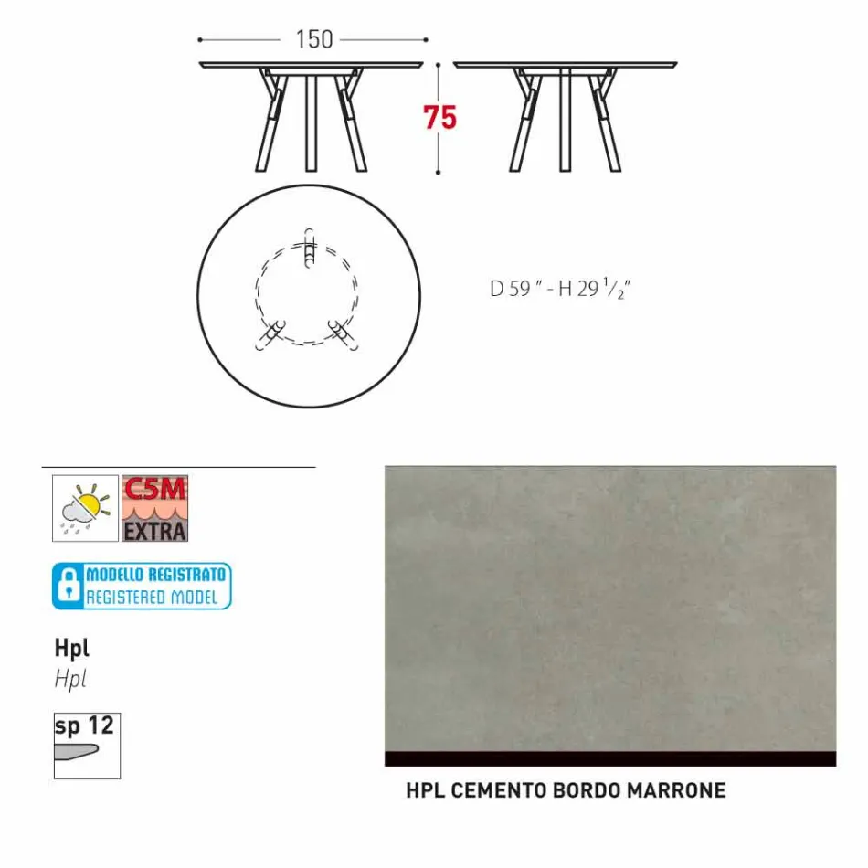 Varaschin Link tavolo tondo da giardino design moderno, H 75 cm Viadurini