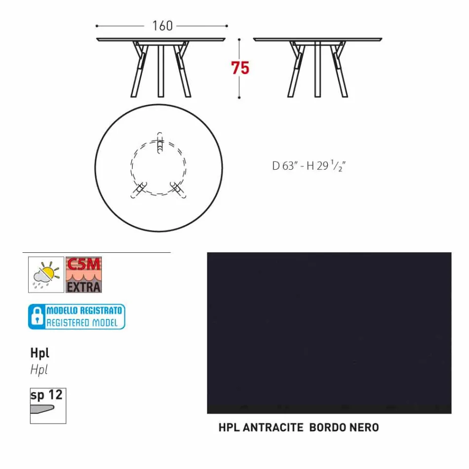 Varaschin Link tavolo tondo da giardino design moderno, H 75 cm Viadurini