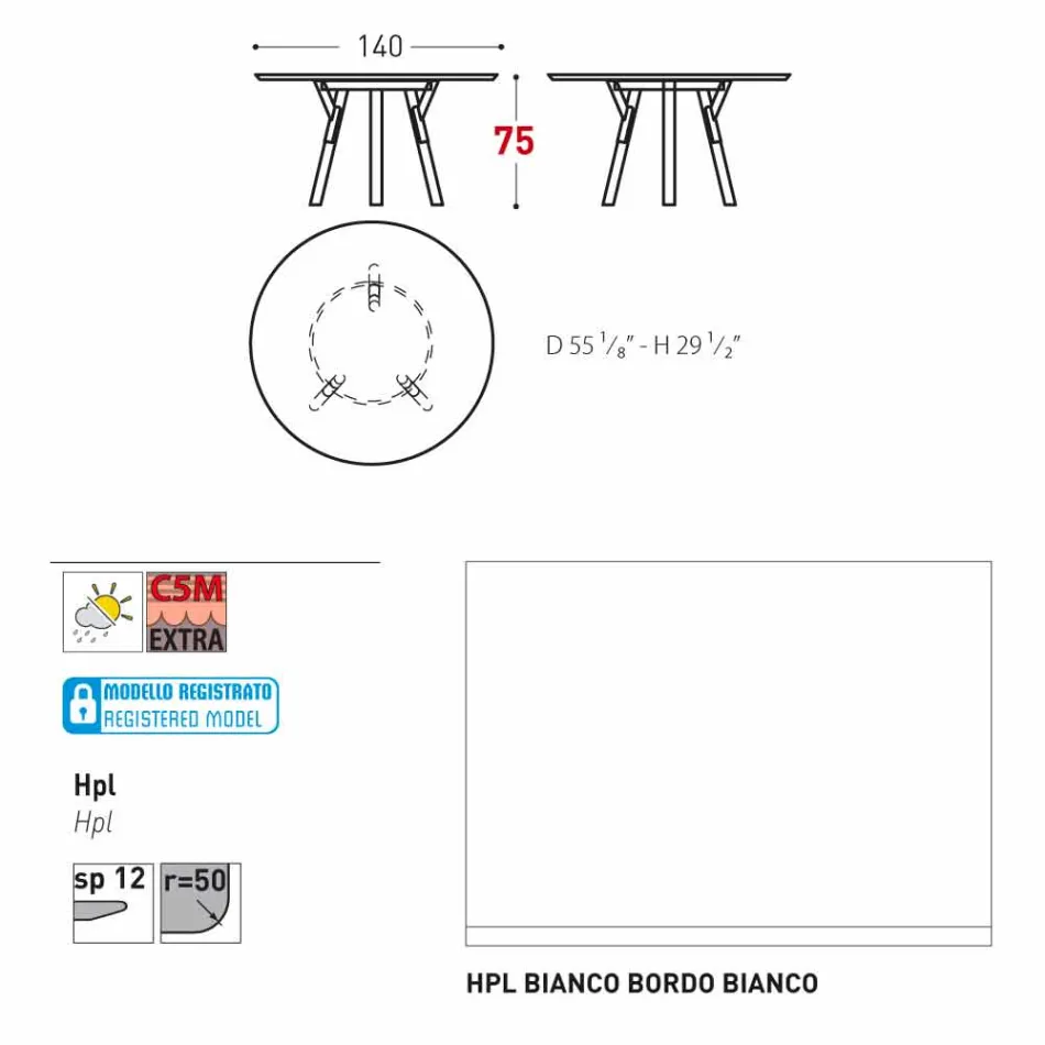 Varaschin Link tavolo tondo da giardino design moderno, H 75 cm Viadurini