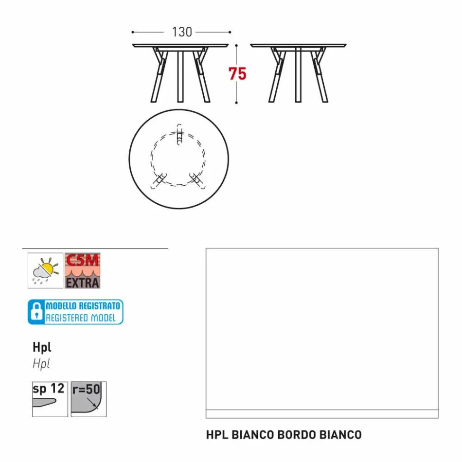 Varaschin Link tavolo tondo da giardino design moderno, H 75 cm Viadurini