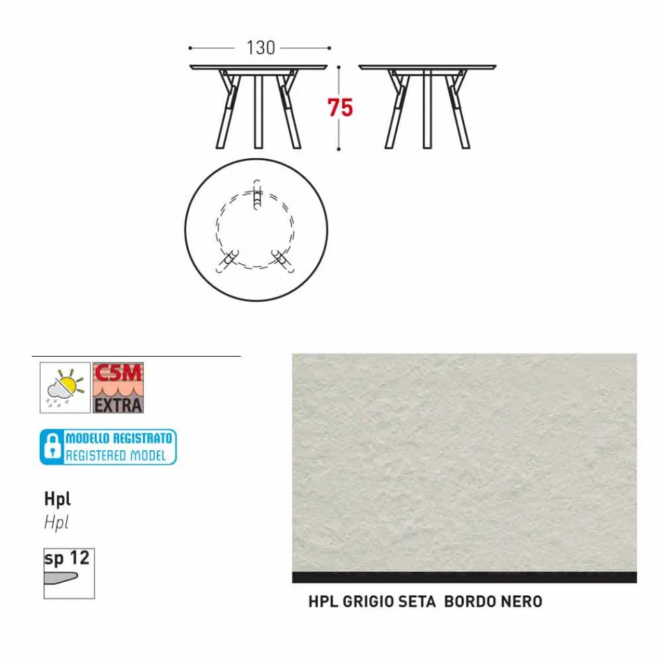 Varaschin Link tavolo tondo da giardino design moderno, H 75 cm Viadurini