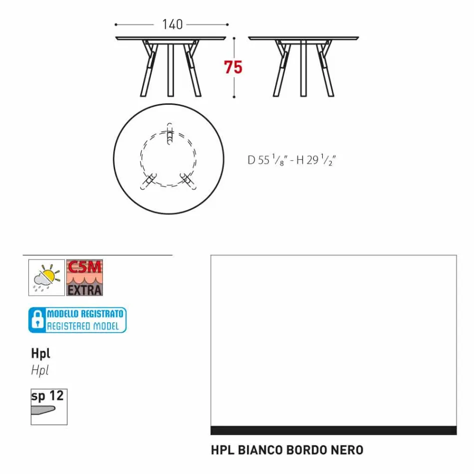 Varaschin Link tavolo tondo da giardino design moderno, H 75 cm Viadurini