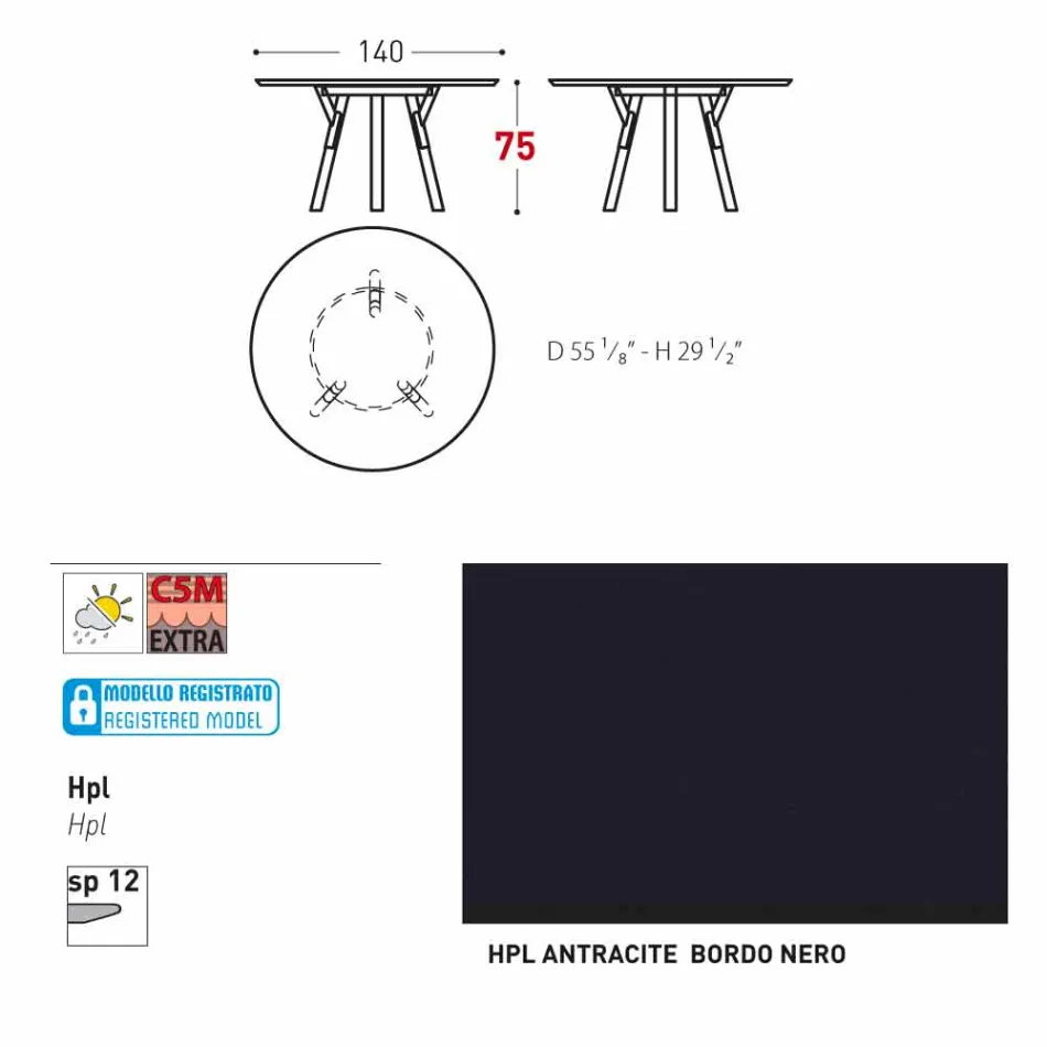 Varaschin Link tavolo tondo da giardino design moderno, H 75 cm Viadurini
