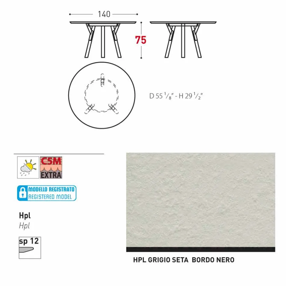 Varaschin Link tavolo tondo da giardino design moderno, H 75 cm Viadurini