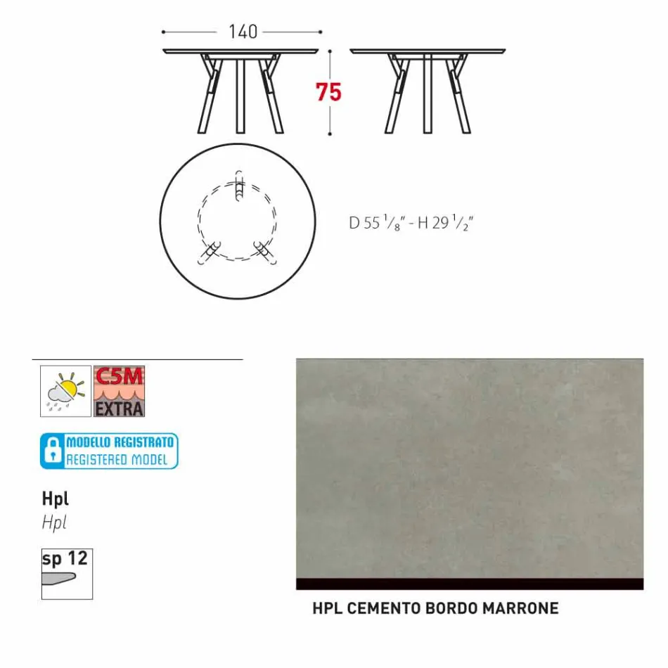 Varaschin Link tavolo tondo da giardino design moderno, H 75 cm Viadurini