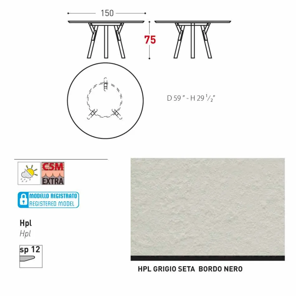 Varaschin Link tavolo tondo da giardino design moderno, H 75 cm Viadurini