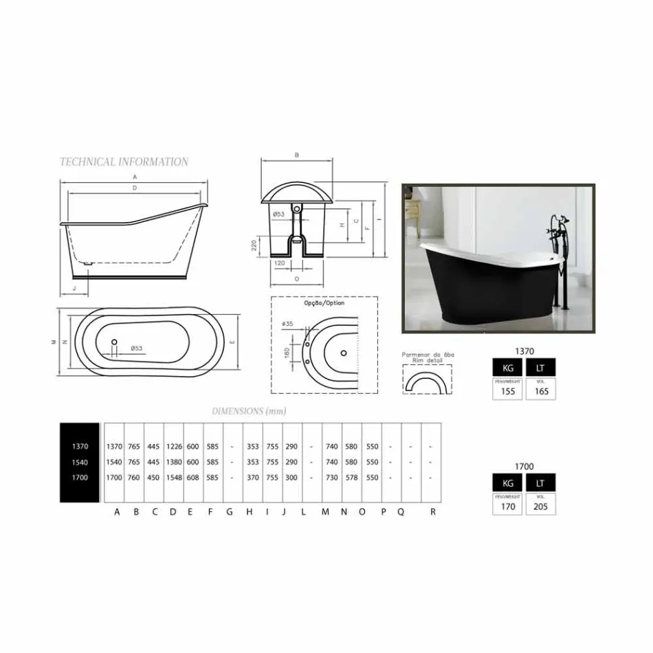 Vasca da bagno freestanding di design in ghisa verniciata Old Viadurini