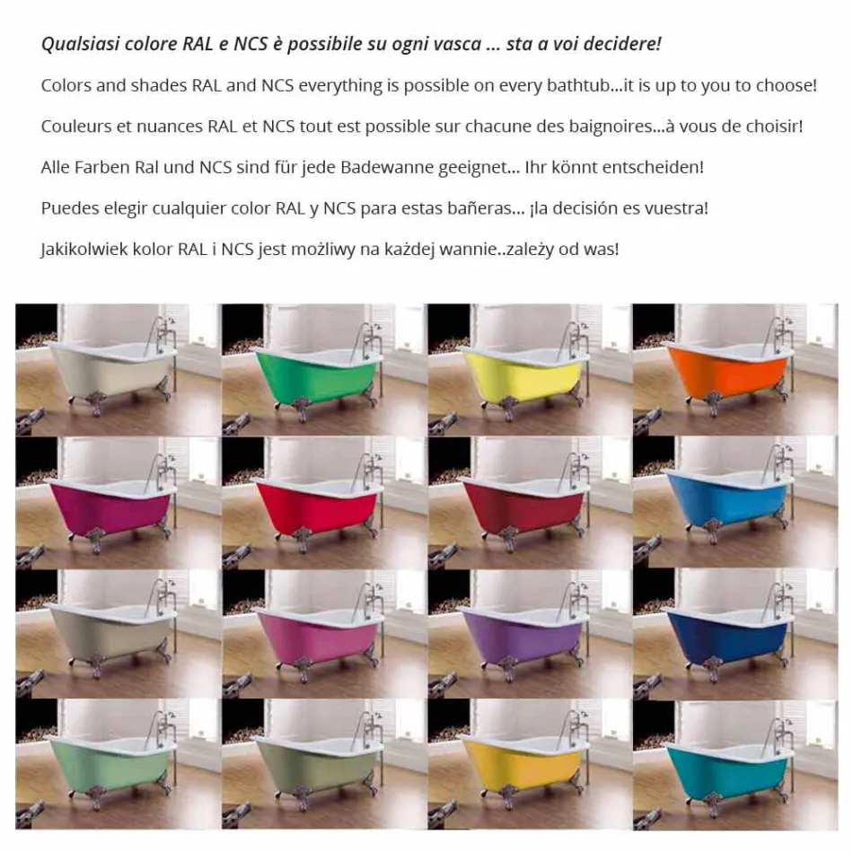 Vasca da bagno freestanding di design in ghisa verniciata Old Viadurini